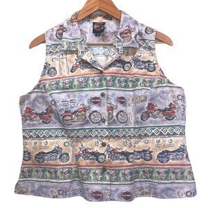 Harley-Davidson Sleeveless Top Shirt Moto Biker Button Cotton Sz XL #b